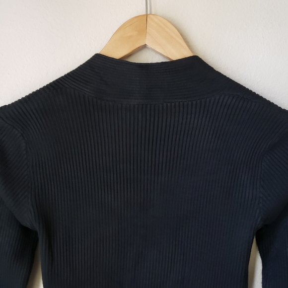 Square Neck Long Sleeve Ribbed Knit Side Slit Midi Dress - Picture 10 of 13